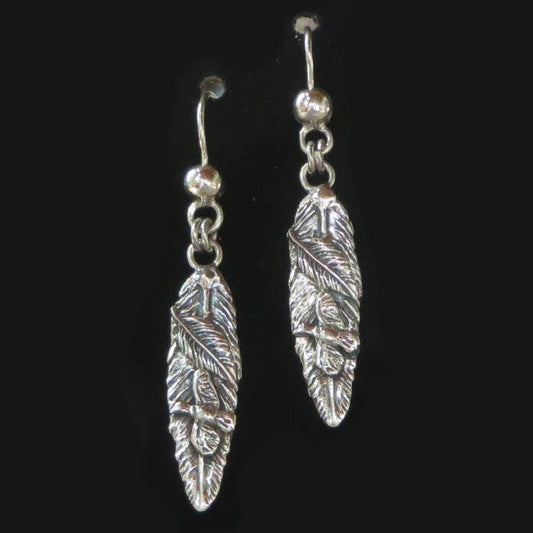 Feather with Coca Leaf and Condor Earrings 950 Silver Peru Sacred Valley EJBV3