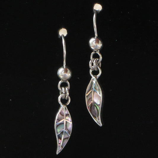 Coca Leaf Earrings 950 Silver and Abalone Inlay Peru Sacred Valley EJVB6