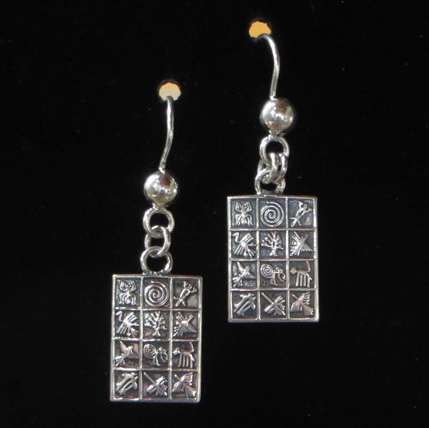 Inca Calendar / Incan Symbols Earrings 950 Silver Peru Sacred Valley EJBV9