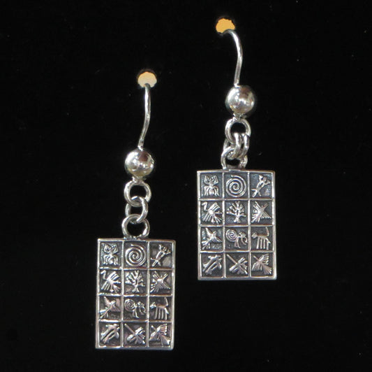 Inca Calendar / Incan Symbols Earrings 950 Silver Peru Sacred Valley EJBV9