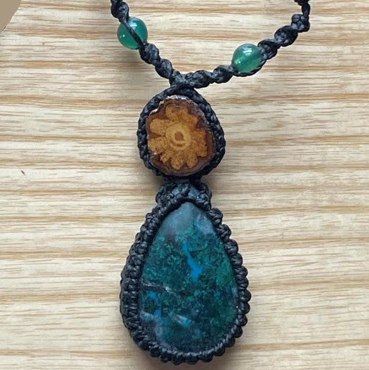 Necklace Ayahuasca Vine Peruvian Turquoise Macrame Hand Crafted by Shipibo in Amazon Basin Peru AN102