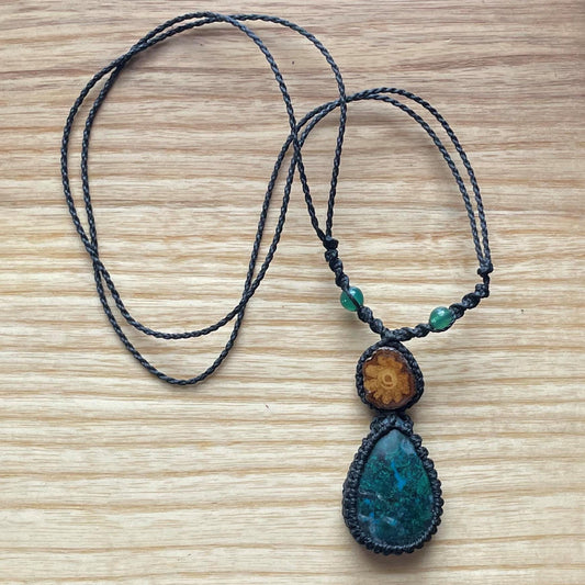Necklace Ayahuasca Vine Peruvian Turquoise Macrame Hand Crafted by Shipibo in Amazon Basin Peru AN102