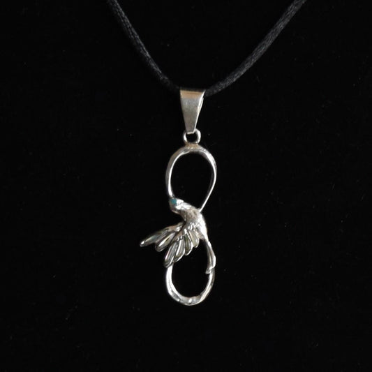 Hummingbird and Infinity Symbol Pendant Peru 950 Silver with Abalone Inlay Sacred Valley PJVB19
