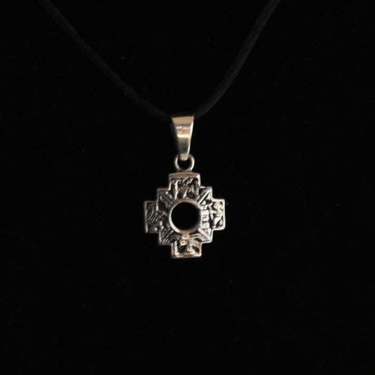 Chakana Pendant Reversible with Stone Inlay Peru 950 Silver Sacred Valley PJVB20