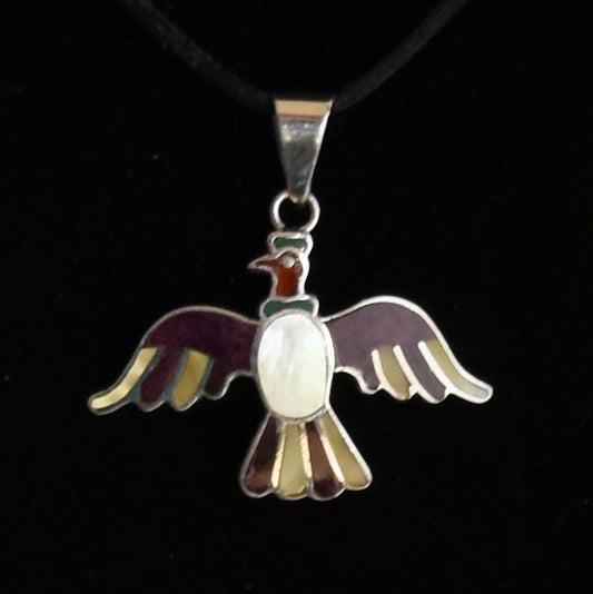 Condor Pendant Peru 950 Silver with Stone and Abalone Inlay Sacred Valley PJVB22