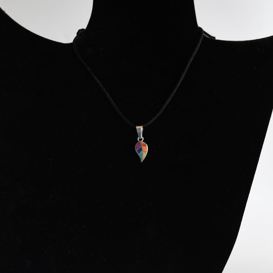 Coca Leaf Pendant with Stone Inlay Peru 950 Silver Sacred Valley PJVB37
