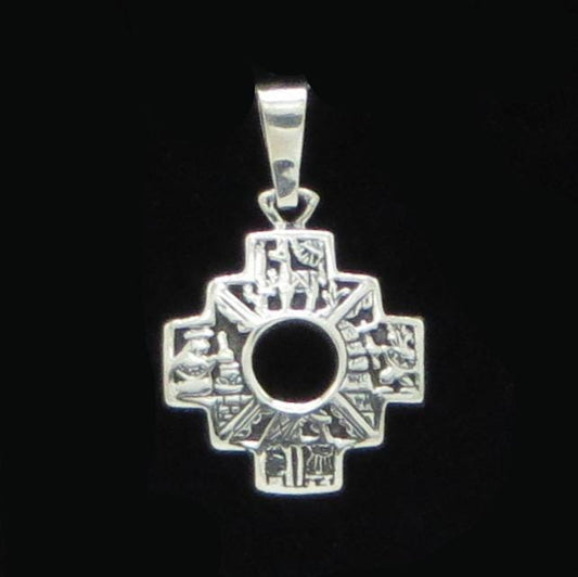 Reversible Chakana Pendant Peru 950 Silver and Stone Inlay Sacred Valley PJV30
