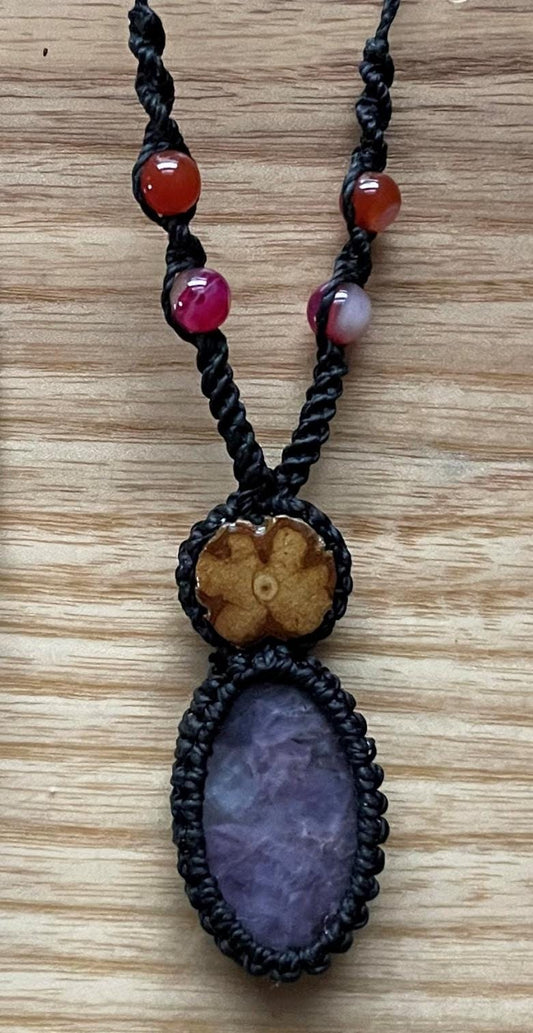 Necklace Ayahuasca Vine Amethyst Macrame Hand Crafted by Shipibo in Amazon Basin Peru AN101