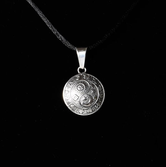 Tai Chi Symbol Yin Yang Sun Moon Inca Calendar Pendant Peru 950 Silver Sacred Valley P52503