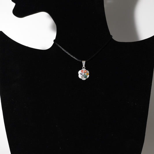 Flower of Life Mandala Pendant with Stone and Abalone Inlay Peru 950 Silver Sacred Valley P52514
