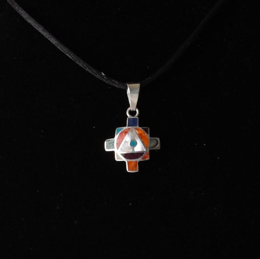 Chakana Pendant with Stone and Abalone Inlay  950 Silver Sacred Valley Peru P52517