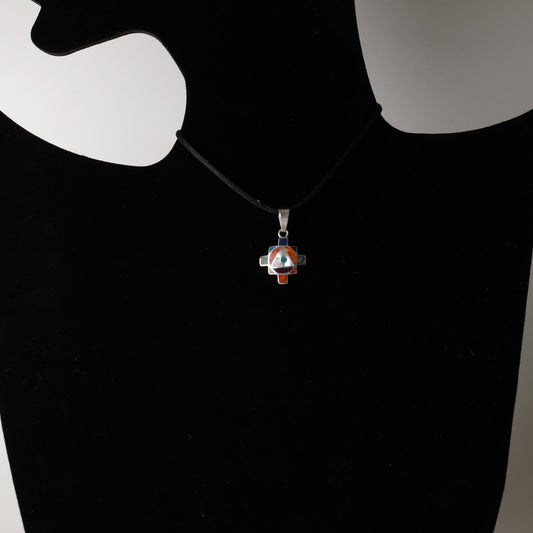 Chakana Pendant with Stone and Abalone Inlay  950 Silver Sacred Valley Peru P52517