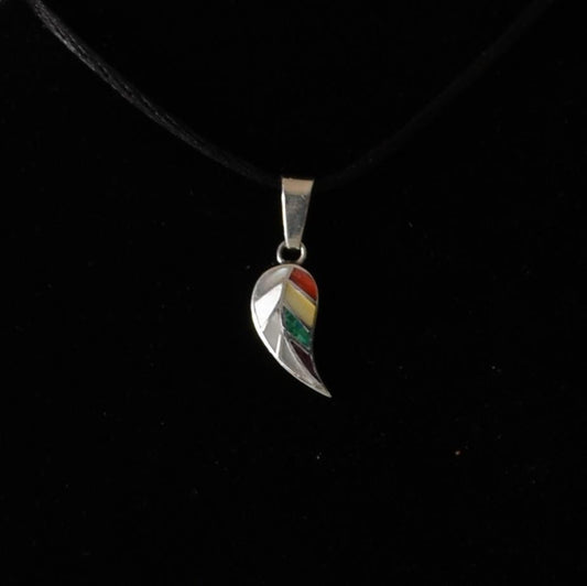 Coca Leaf Pendant with Stone and Abalone Inlay Peru 950 Silver Sacred Valley P52522