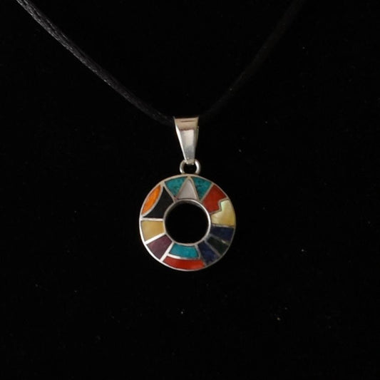 Inca Calendar Pendant with Stone Inlay Peru 950 Silver Sacred Valley P52524