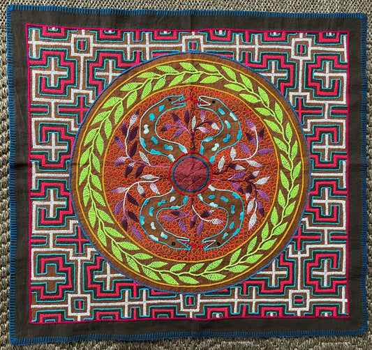 Shipibo Hand Embroidered Tapestry Altar Cloth Snake Icaros Ayahuasca 25" x 27" P2507
