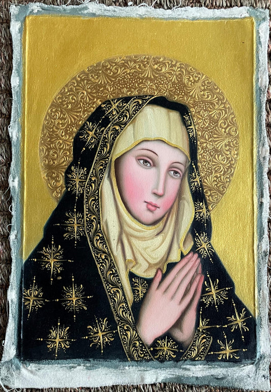 Virgin Mary Original Painting Oil on Canvas Cusco School 7 3/8 x 11 1/4 CS52503