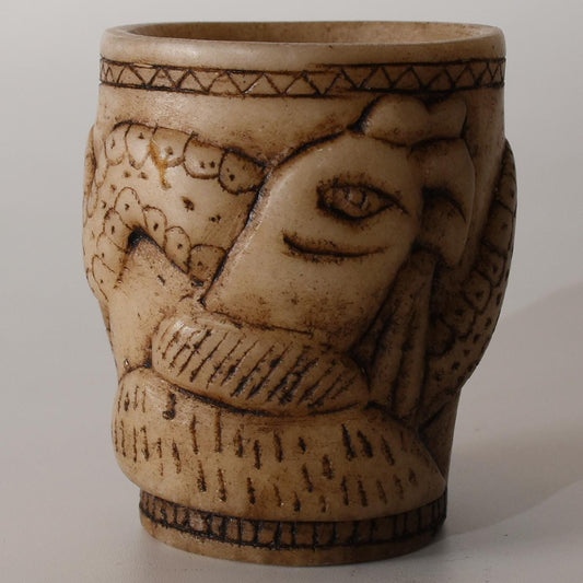Alabaster Caliza Stone Offering Cup Jaguar Condor Snake hand carved Sacred Valley Peru S52509