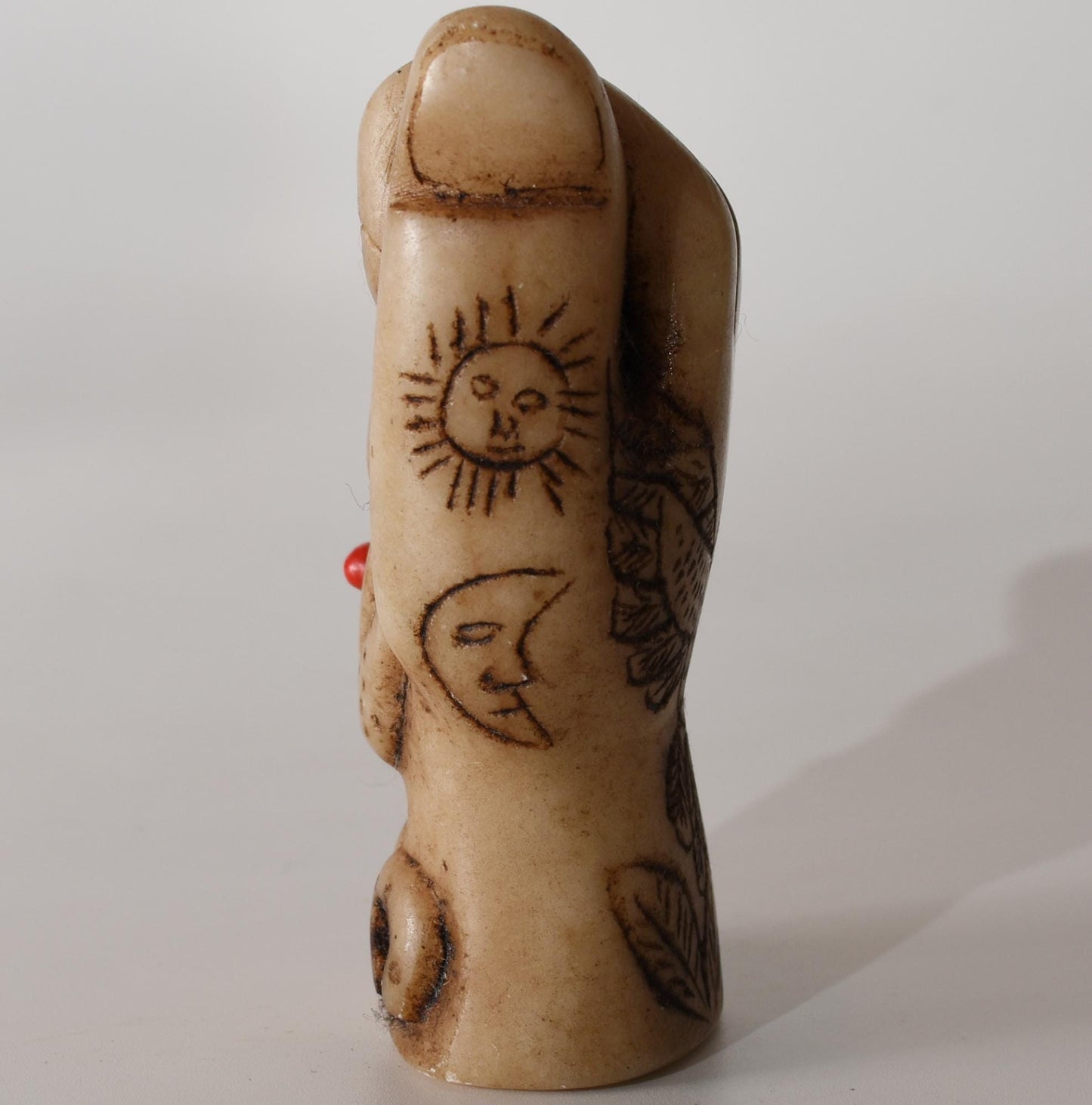 Alabaster Offering Hand with Corn Snake Coca Leaves Khuya stone carving hand crafted Sacred Valley Peru S52514
