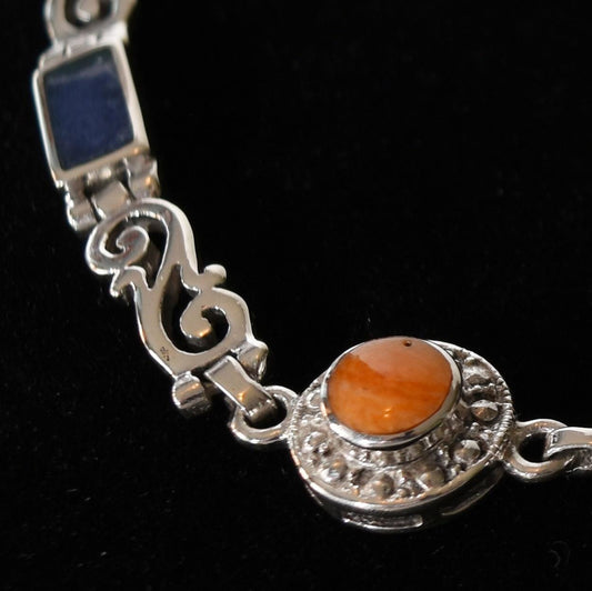 Bracelet Inca Designs Multi-colored Stones Peru Sterling Silver Sacred Valley B52506