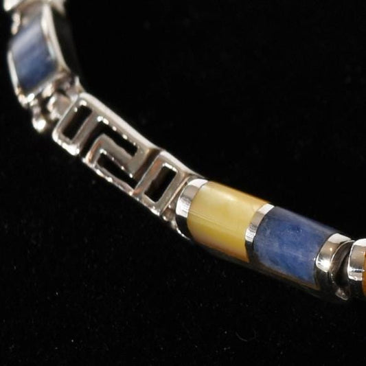 Bracelet Inca Designs Multi-colored Stones Peru Sterling Silver Sacred Valley B52507
