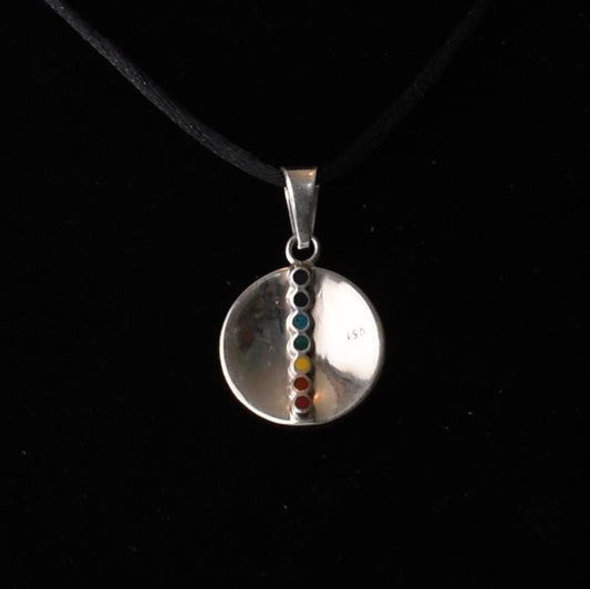 Pachamama Spiral Pendant with Stone Inlay and Seven Chakra Stones Peru 950 Silver Sacred Valley P52529