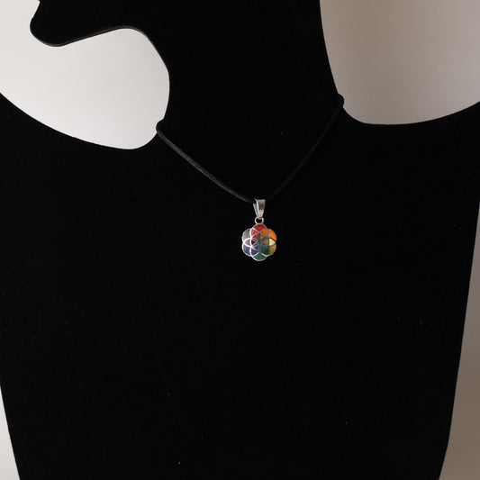 Flower of Life Mandala Pendant with Stone and Abalone Inlay Peru 950 Silver Sacred Valley P52537