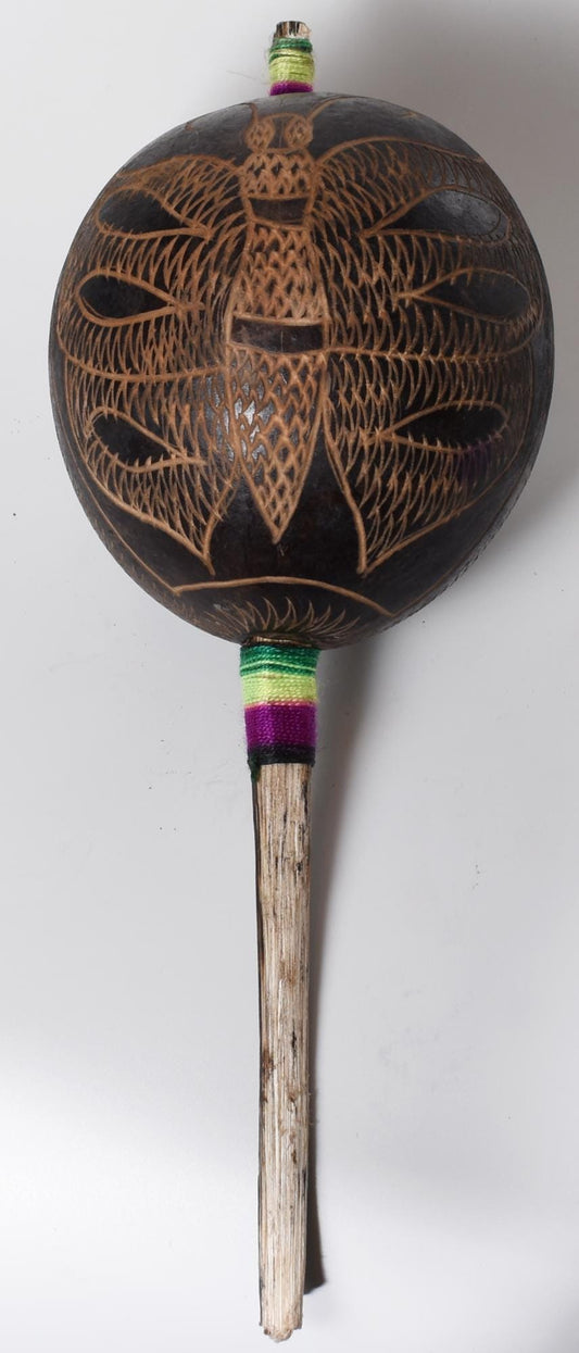 Large Shipibo Ceremonial Rattle Butterfly and Flower Handcrafted in Amazon Region Peru R52501