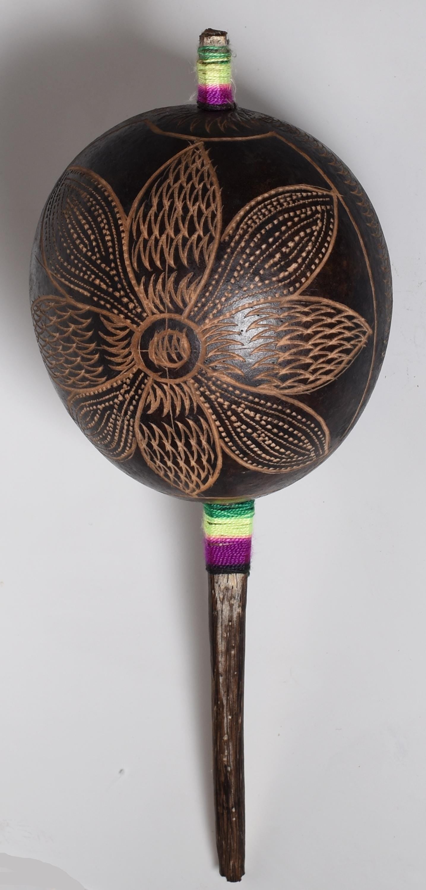 Large Shipibo Ceremonial Rattle Butterfly and Flower Handcrafted in Amazon Region Peru R52501