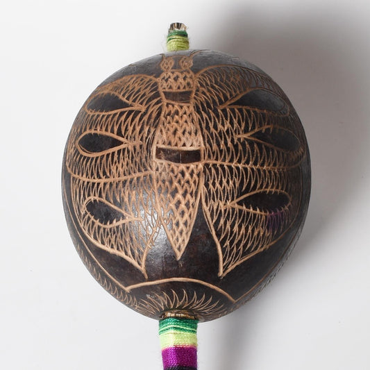 Large Shipibo Ceremonial Rattle Butterfly and Flower Handcrafted in Amazon Region Peru R52501