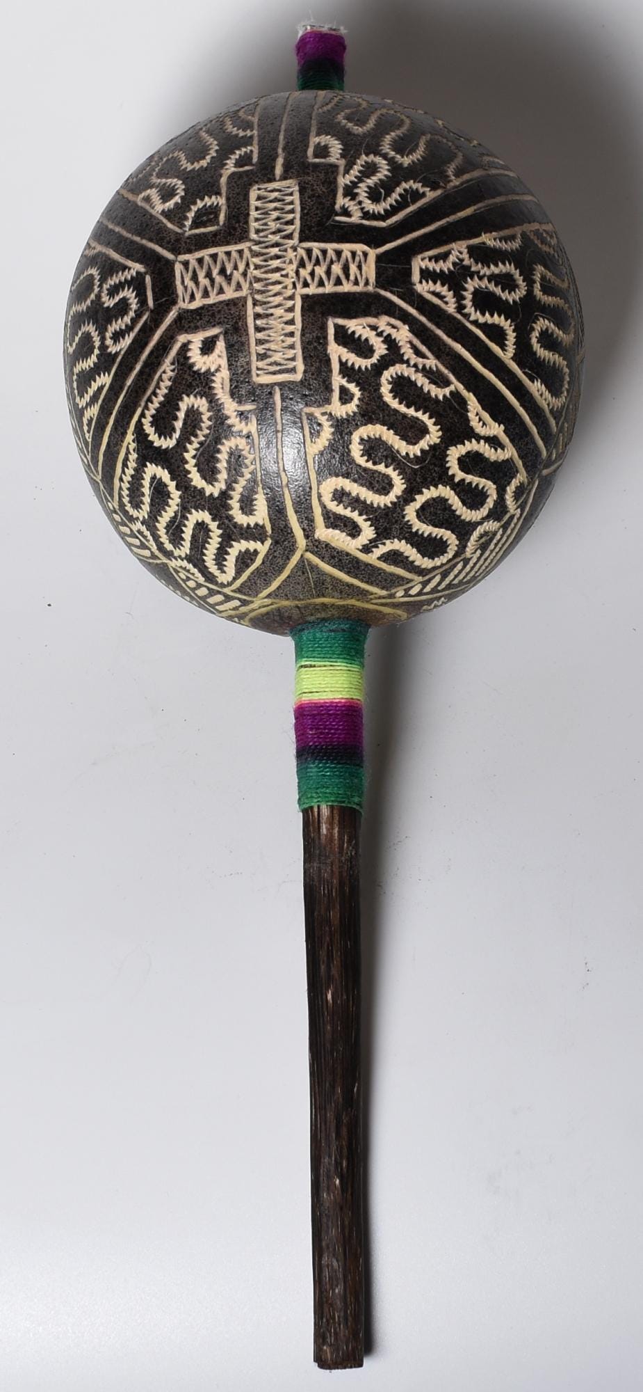 Large Shipibo Ceremonial Rattle with Cross and Shipibo Patterns Handcrafted in Amazon Region Peru R52504