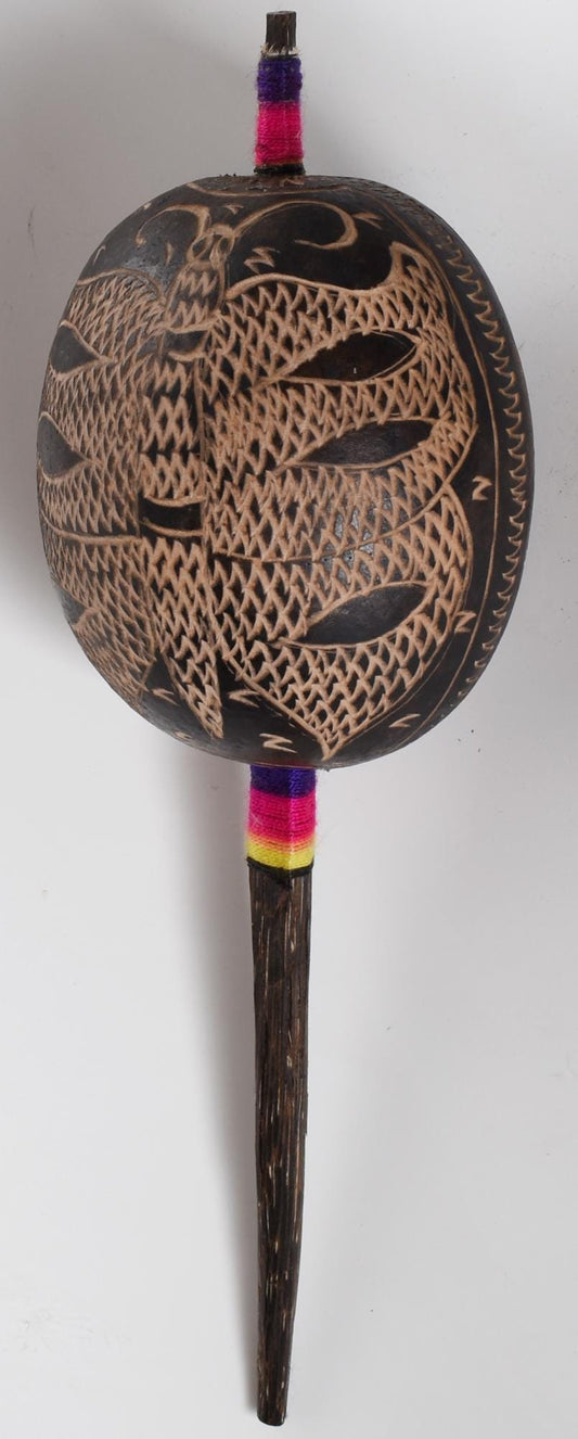 Large Shipibo Ceremonial Rattle Butterfly Handcrafted in Amazon Region Peru R52506