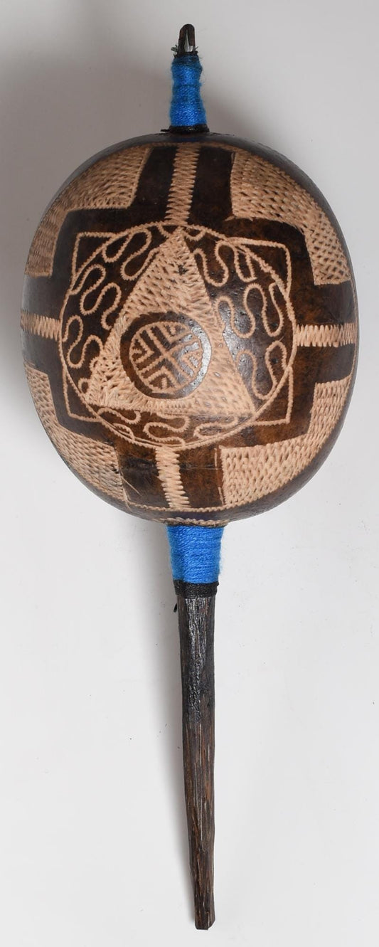 Large Shipibo Ceremonial Rattle with Chakana and Shipibo Patterns Handcrafted in Amazon Region Peru R52507