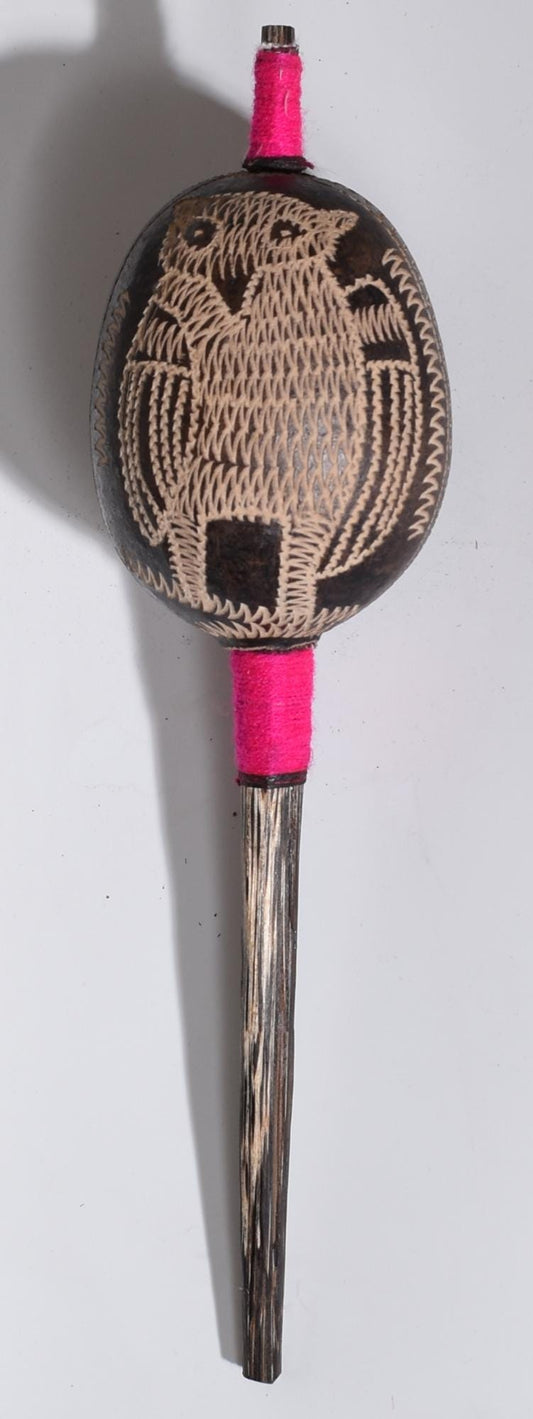 Shipibo Ceremonial Rattle Owl and Flower Handcrafted in Amazon Region Peru R52508