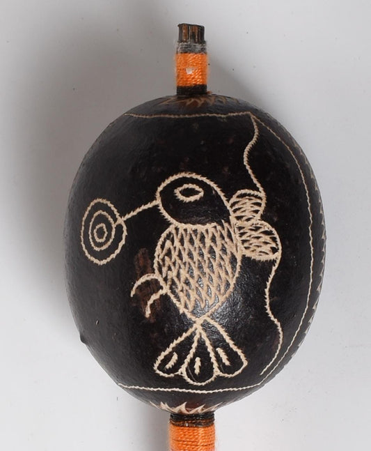 Medium Shipibo Ceremonial Rattle Hummingbird and Owl Handcrafted in Amazon Region Peru R52513