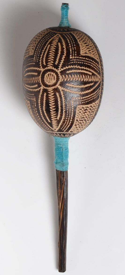 Medium Shipibo Ceremonial Rattle with Shipibo Flower Patterns Handcrafted in Amazon Region Peru R52514