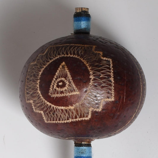 Medium Shipibo Ceremonial Rattle with Chakana and Shipibo Patterns Handcrafted in Amazon Region Peru R52517