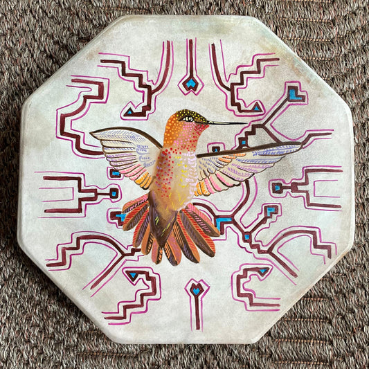 Shaman Drum Hand Made and Hand Painted Hummingbird Made in Sacred Valley Peru D52501