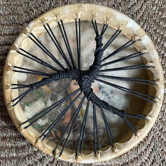 Shaman Drum Hand Made and Hand Painted Snakes Hummingbirds Made in Sacred Valley Peru D52510