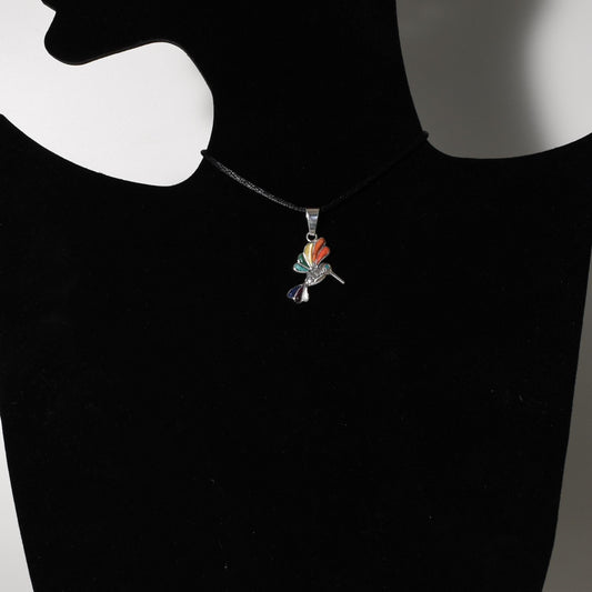 Hummingbird Pendant with Stone Inlay Peru 950 Silver Sacred Valley P52509