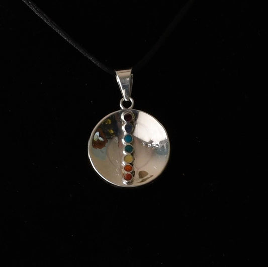 Pachamama Spiral Pendant with Stone Inlay and Seven Chakra Stones Peru 950 Silver Sacred Valley P52519