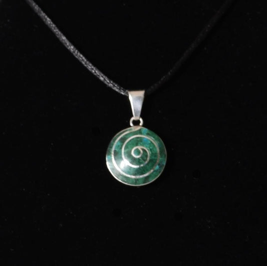 Pachamama Spiral Pendant with Stone Inlay and Seven Chakra Stones Peru 950 Silver Sacred Valley P52523