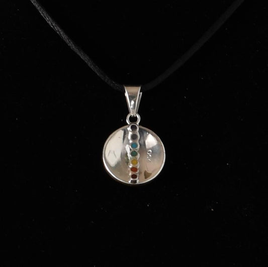 Pachamama Spiral Pendant with Stone Inlay and Seven Chakra Stones Peru 950 Silver Sacred Valley P52523