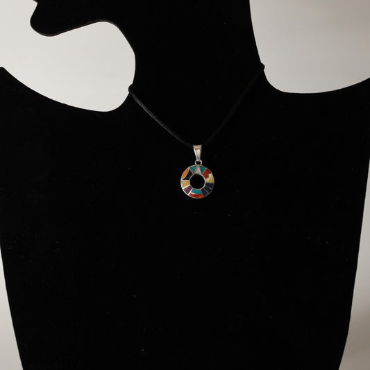 Inca Calendar Pendant with Stone Inlay Peru 950 Silver Sacred Valley P52524