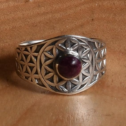 Flower of Life Ring Size 8.5 Peru 950 Silver Sacred Valley R52503