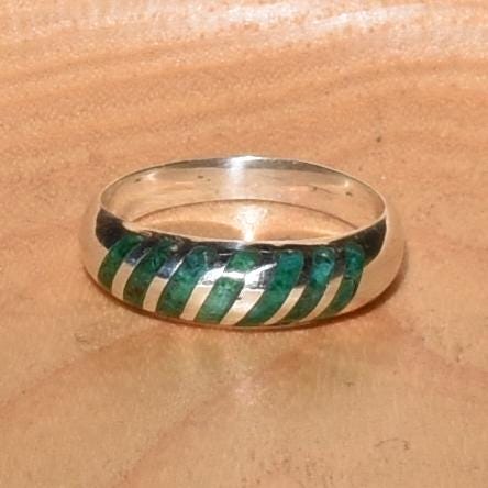Seven Chakras Ring Size 8 Peru 950 Silver and Stone Inlay Sacred Valley R52513