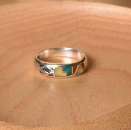 Inca Calendar Ring Size 8 Sacred Valley Peru 950 Silver Stone and Abalone Inlay R52519