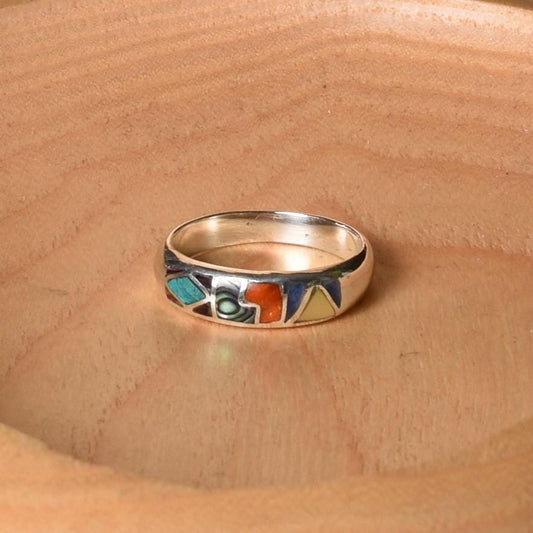 Inca Calendar Ring Size 9 Sacred Valley Peru 950 Silver Stone and Abalone Inlay R52521