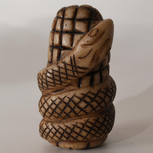 Alabaster Carving Corn Offering with Snake Caliza stone hand carved Sacred Valley Peru S52510