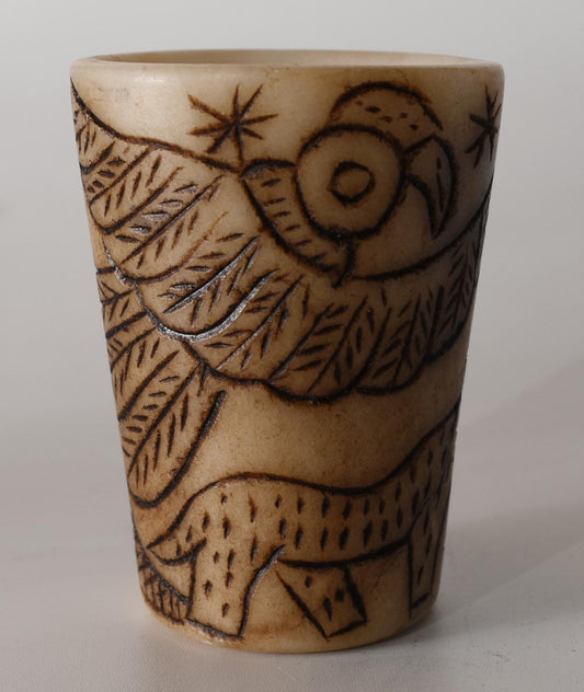 Alabaster Caliza Stone Offering Cup Jaguar Condor Snake hand carved Sacred Valley Peru S52516