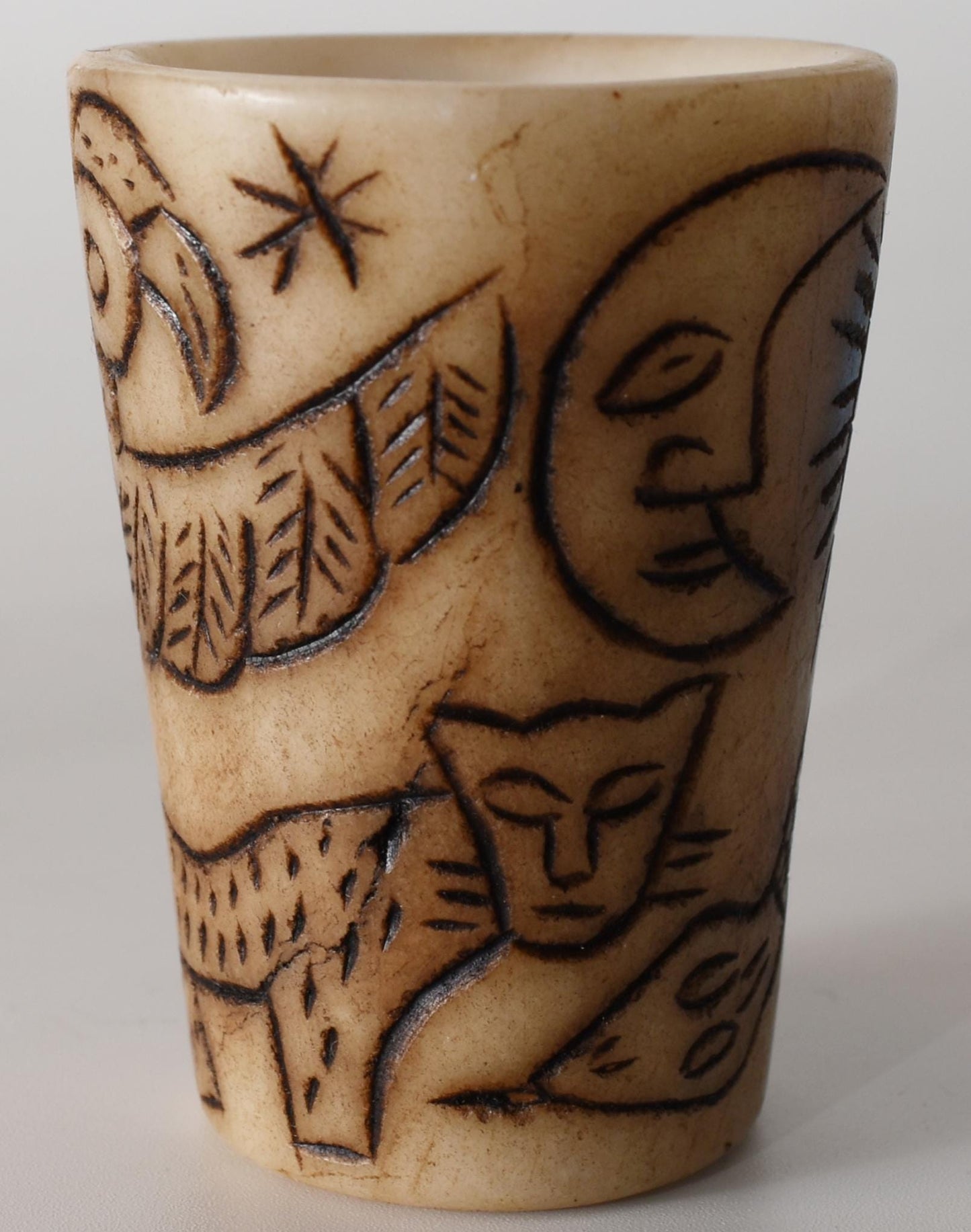 Alabaster Caliza Stone Offering Cup Jaguar Condor Snake hand carved Sacred Valley Peru S52516
